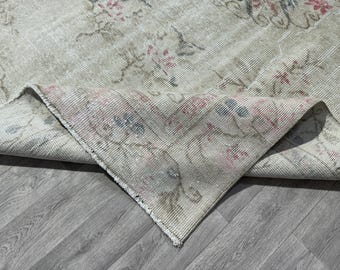6x9 Beige Green Pink Blue Vintage Rug, 6x9 Vintage Rug, Turkish Kitchen Bedroom Livingroom Bathroom Diningroom Rug, Home Decor, 5.7x9.3 Ft