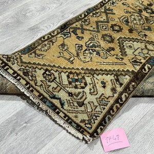 2x4 Brownish Blue Vintage Rug, 2x4 Oushak Doormat, Turkish Livingroom Bathroom Bedroom Kitchen Laundry Outdoor Rug, Handmade, 1.9x3.7 ft