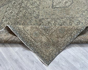 7x10 Green Brown Blue Herzi Rug, 7x10 Persian Rug, Oriental Kitchen Bedroom Livingroom Laundry Diningroom Area Rug, Home Decor, 6.5x9.7 Ft