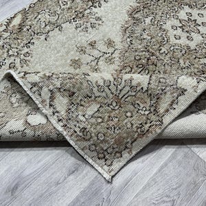 4x7 Beige Oushak Rug: Vintage Turkish Wool Rug (3.8x6.9 Ft)