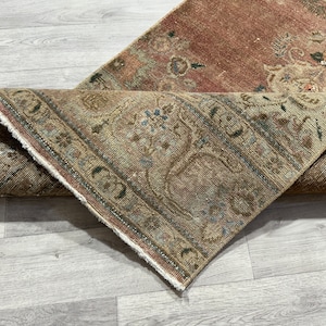 Runner persiano rosa verde blu 3x10, runner vintage 3x10, tappeto orientale per soggiorno, dormitorio, cucina, camera da letto, ingresso, fatto a mano, 2,7x9,7 piedi