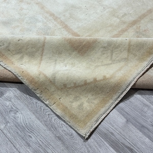 Tappeto Oushak beige rosa blu 7x9, tappeto vintage 7x9, cucina turca camera da letto soggiorno bagno sala da pranzo tappeto per ingresso per bambini, fatto a mano, 6,5x8,8 piedi