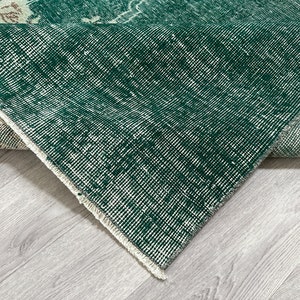 4x9 Green Geige Brown Vintage Rug, Oushak Area Rug, Turkish Kitchen Bedroom Laundry Bathroom Diningroom Outdoor Rug, Handmade, 4.3x8.7 Ft