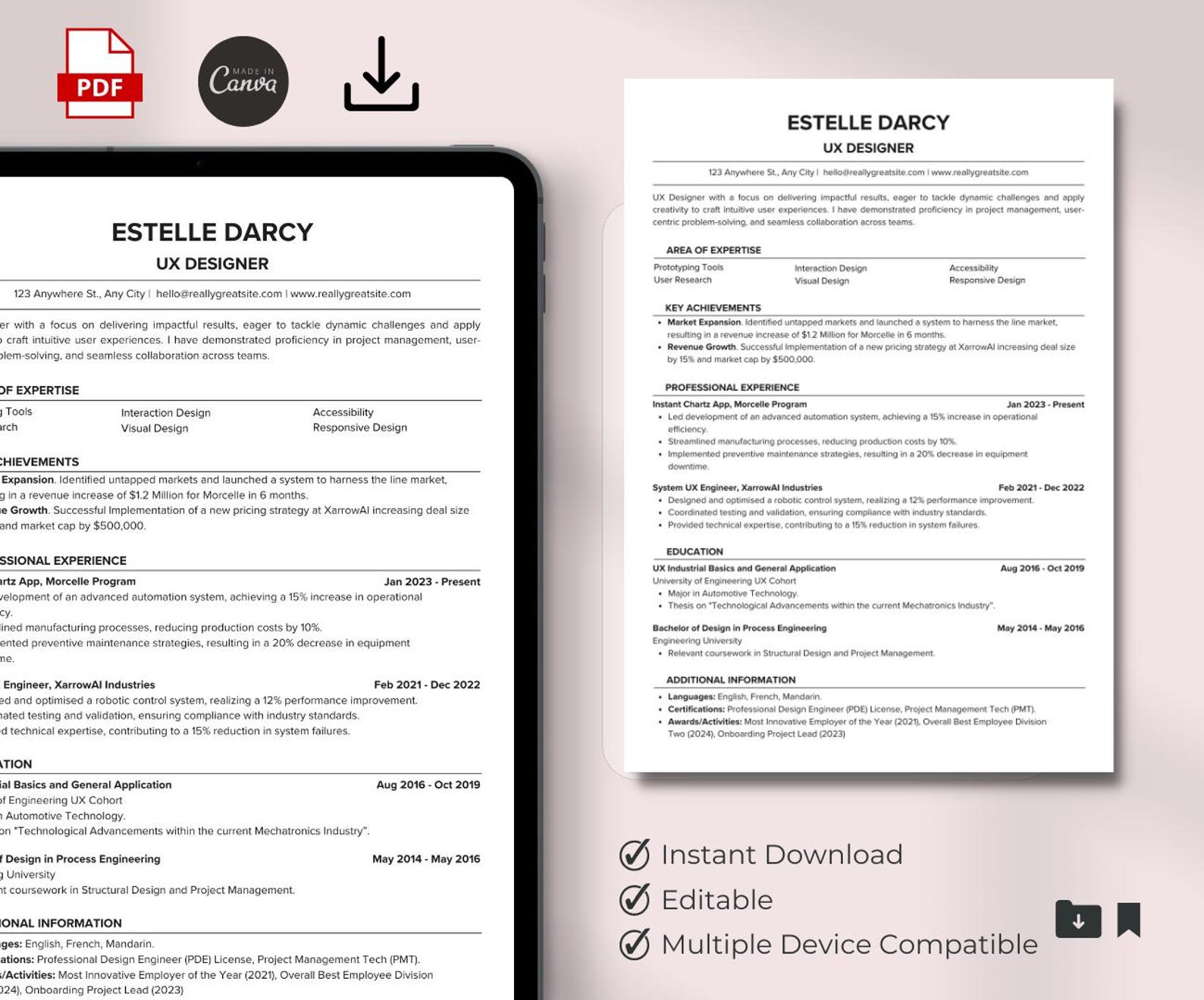 UX Creative Resume Template Canva | Professional CV Template | Modern ...