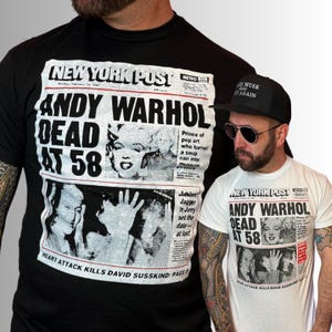 Andy Warhol Dead at 58 Shirt – Vintage Tabloid Style Pop Art Tee – Retro Queer Art Graphic T-Shirt