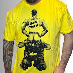Save Water Fetish Shirt | Mature Dirty Gay Joke Tee | Yellow Top | NSFW Watersports Humor T-Shirt