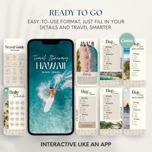Editable Hawaii Travel Itinerary Template: 40-Page Digital + Printable Travel Guide (Canva)