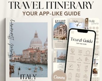 Travel Itinerary Template: 40-Page Travel Guide Digital & Printable Bundle (Canva)
