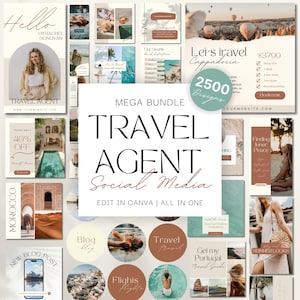2500 Travel Agent Instagram Templates: Travel Marketing Social Media Bundle (Canva)