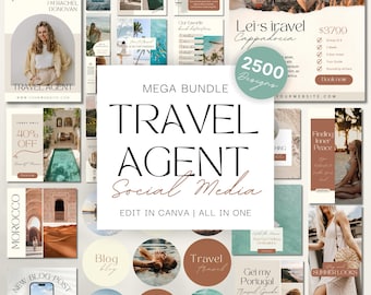 2500 Travel Agent Instagram Templates: Travel Marketing Social Media Bundle (Canva)