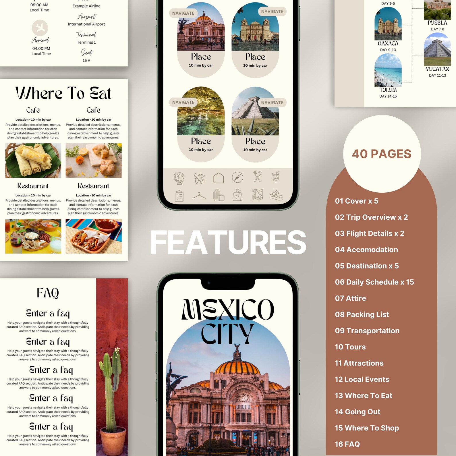 Mexico Bundle Travel Itinerary Digital Template Mobile Travel Planner