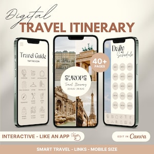 Itinerário de viagem pela Europa, Planejador de viagens de modelo digital, Cronograma de viagem pela Europa, Guia de turismo de viagem, Marketing de férias, Organizador de férias