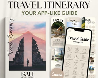 Travel Itinerary Template: 40-Page Travel Guide Digital & Printable Bundle (Canva)