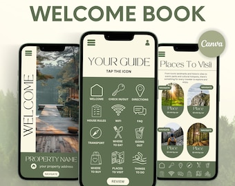 Paquete de libro de bienvenida para anfitriones de Airbnb: plantilla digital e imprimible para guía de alquileres a corto plazo (Canva)