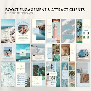 600 Travel Agent Instagram Templates: Social Media Posts & Stories Bundle (Canva)