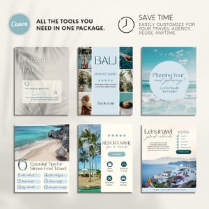 600 Travel Agent Instagram Templates: Social Media Posts & Stories Bundle (Canva)