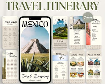 Mexico Travel Itinerary Template: 40-Page Trip & Vacation Planner Digital + Printable (Canva)