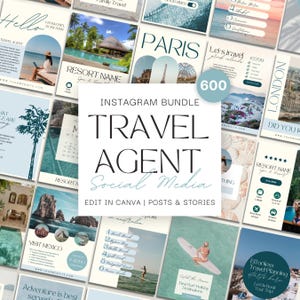600 Travel Agent Instagram Templates: Social Media Posts & Stories Bundle (Canva)
