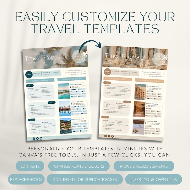 Travel Agent Business Bundle: Forms, Proposal Template, Link in Bio, Business Cards & Instagram Posts for Travel Agencies (Canva)
