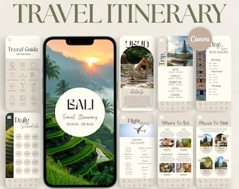 Bali Travel Itinerary Template: 40-Page Travel Guide, Family Trip Digital & Printable (Canva)