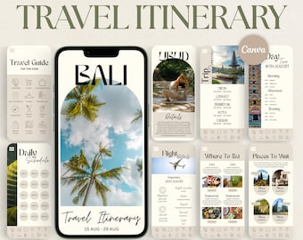 Bali Travel Itinerary Template: 40-Page Trip & Vacation Planner Digital + Printable (Canva)