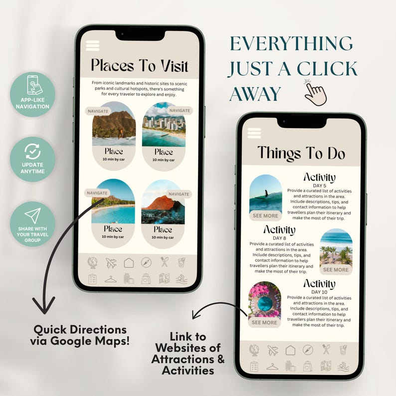 Editable Hawaii Travel Itinerary Template: 40-Page Digital + Printable Travel Guide (Canva)