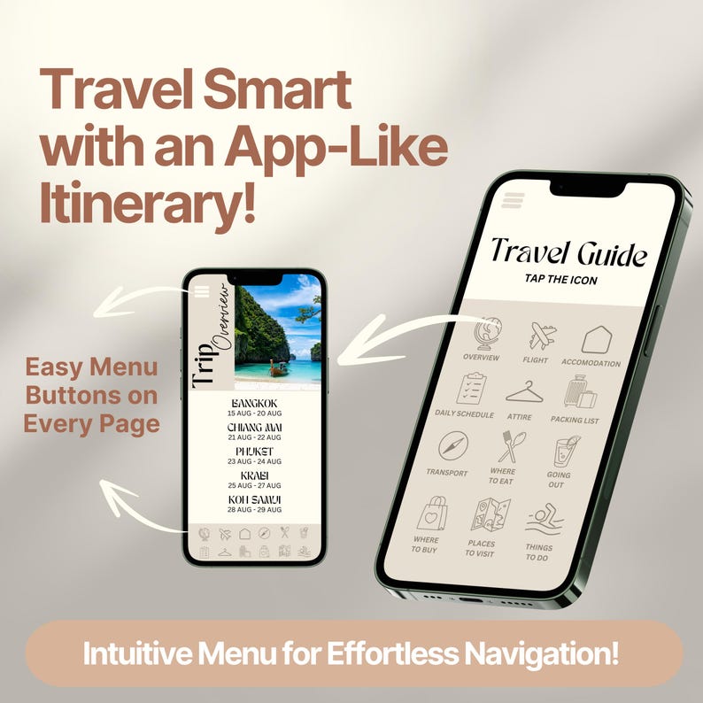 Travel Destination Menu Thailand Travel Itinerary Template: Digital Trip Planner (canva) - Etsy