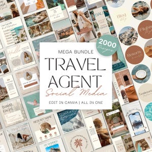 2000 Travel Agent Instagram Templates: Travel Marketing & Social Media Bundle (Canva)