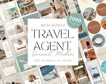 2000 Travel Agent Instagram Templates: Travel Marketing & Social Media Bundle (Canva)