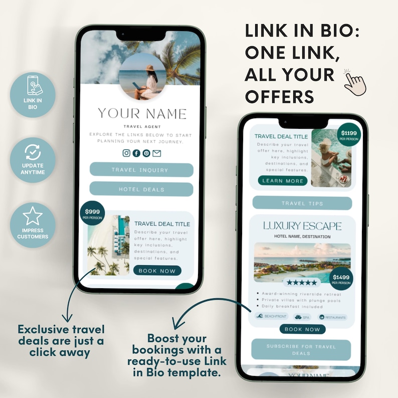 Travel Agent Business Bundle: Forms, Proposal Template, Link in Bio, Business Cards & Instagram Posts for Travel Agencies (Canva)