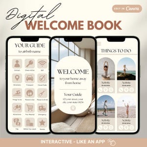 Plantilla de libro de bienvenida digital de Airbnb: Guía interactiva para huéspedes (Canva)
