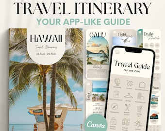 Hawaii Travel Itinerary Template: 40-Page Travel Guide Digital & Printable Bundle (Canva)