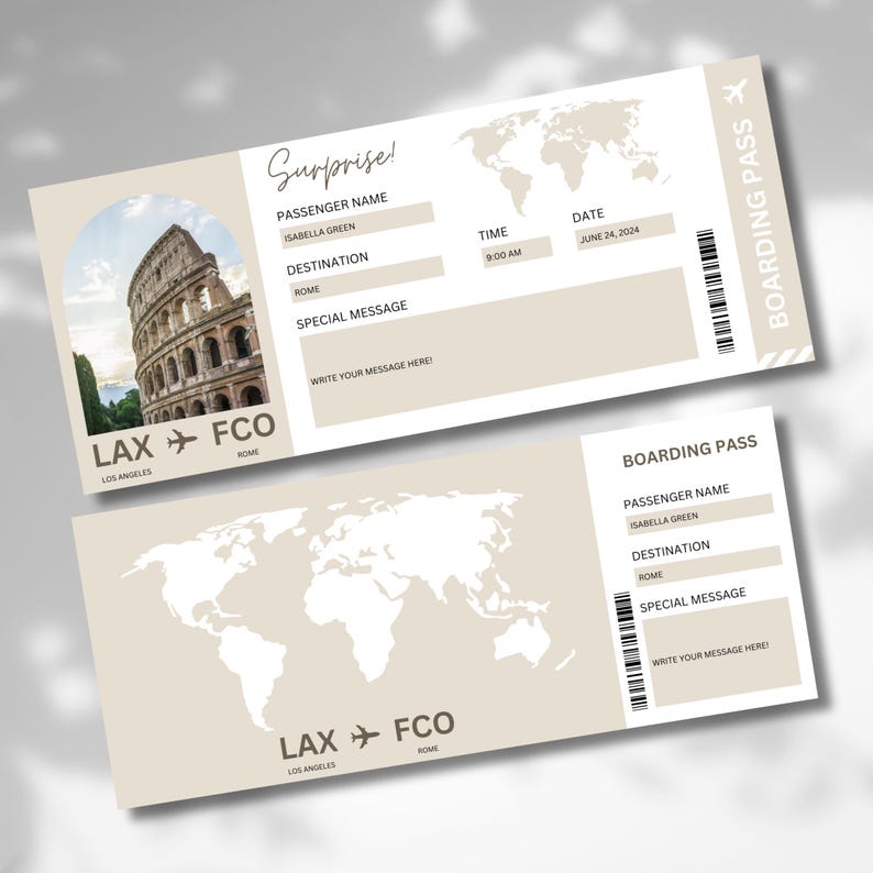 Boarding Pass Printable Template Gift Fake Flight Ticket Boarding