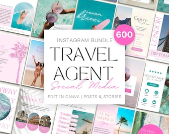 600 Instagram-sjablonen voor reisbureaus: socialmediabundel en bonuslink in bio (Canva)