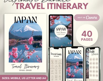 Plantilla de itinerario de viaje a Japón: Planificador de viajes móvil (editable en Canva)