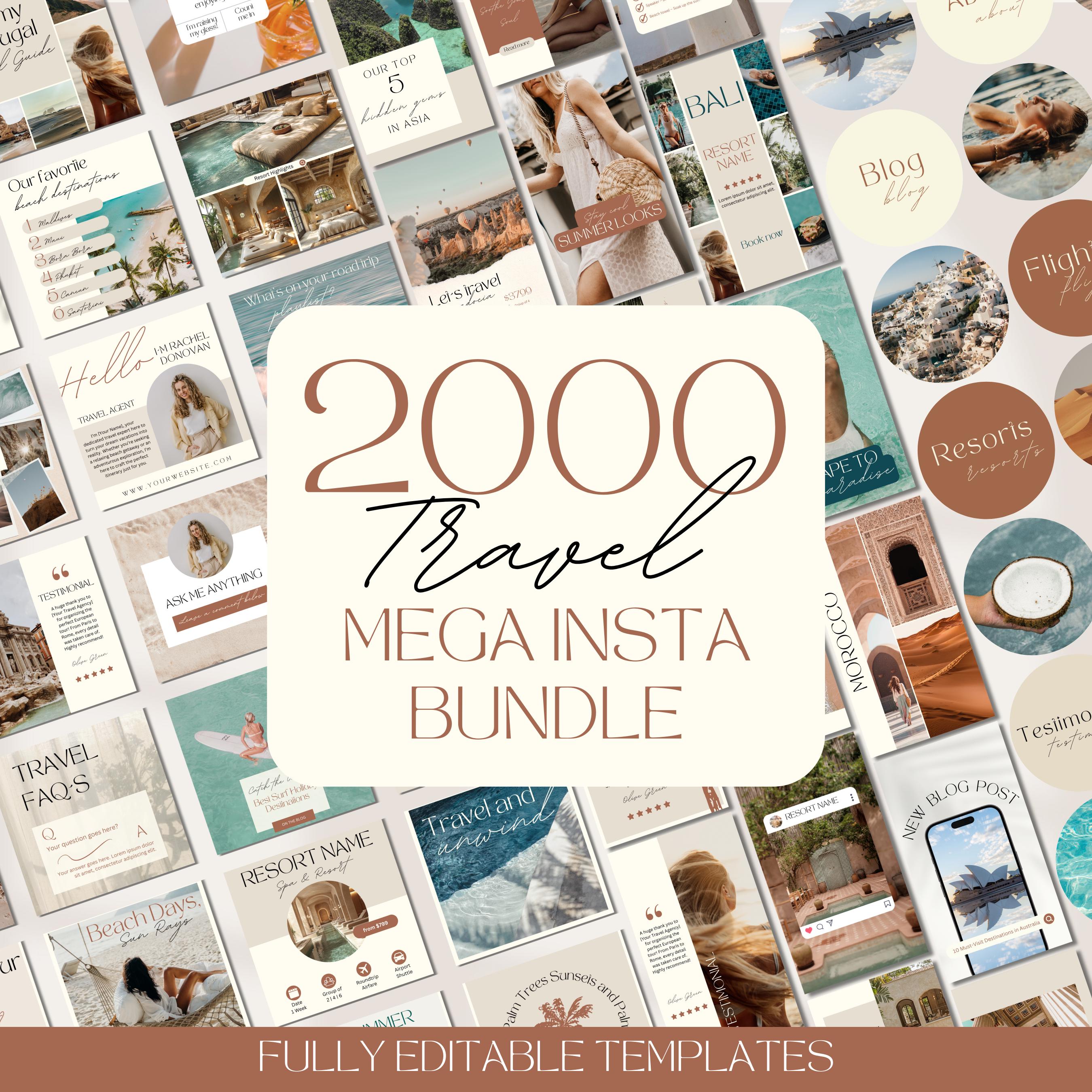 2000 Travel Agent Instagram Templates: Social Media Bundle (canva