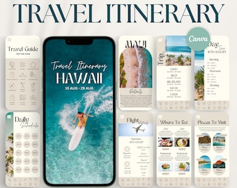 Editable Travel Itinerary Template: 40-Page Digital + Printable Travel Guide (Canva)