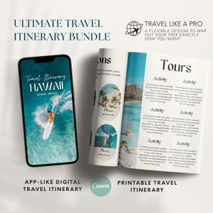 Editable Hawaii Travel Itinerary Template: 40-Page Digital + Printable Travel Guide (Canva)