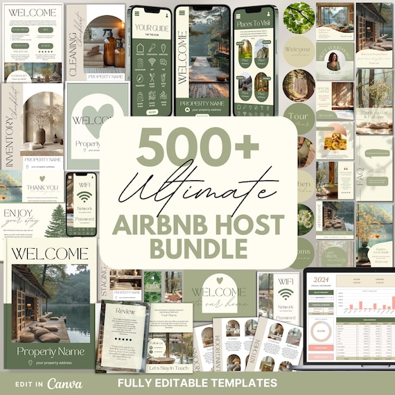 500+ Airbnb Host Bundle: Welcome Book, Signs, Social Media, Checklist (Canva)