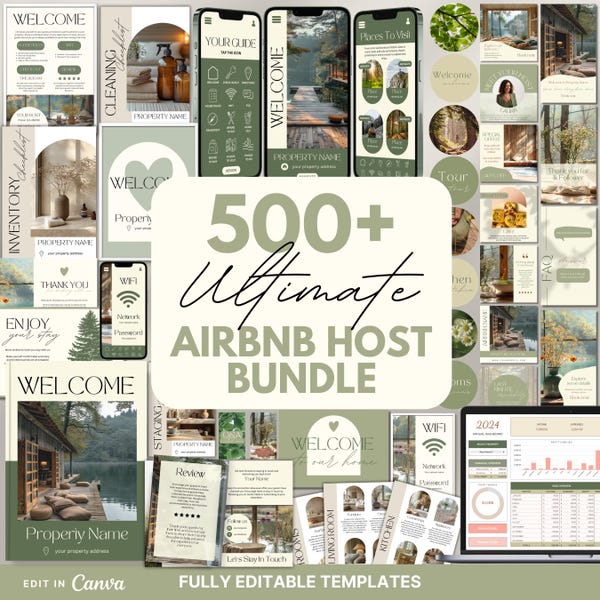 Airbnb Host Bundle, 500+ Canva Templates for Welcome Books, Signs