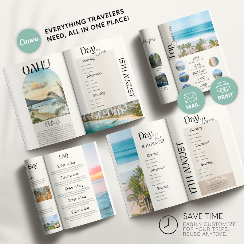 Editable Hawaii Travel Itinerary Template: 40-Page Digital + Printable Travel Guide (Canva)