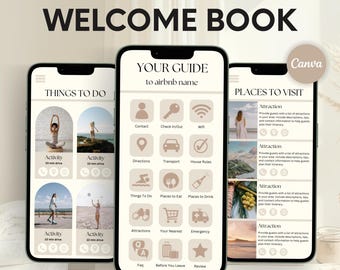 Paquete de libro de bienvenida para anfitriones de Airbnb: plantilla digital e imprimible para guía de alquileres a corto plazo (Canva)