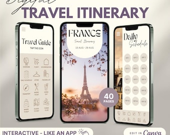 France Travel Itinerary Template: Digital Trip Planner (Canva)
