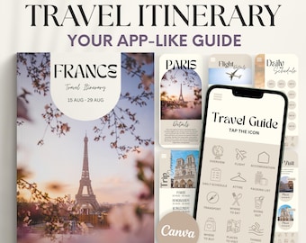 Travel Itinerary Template: 40-Page Travel Guide Digital & Printable Bundle (Canva)