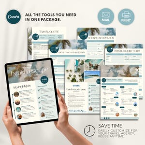 Travel Agent Business Bundle: Forms, Proposal Template, Link in Bio, Business Cards & Instagram Posts for Travel Agencies (Canva)