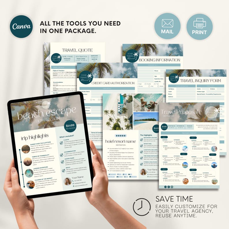Travel Agent Business Bundle: Forms, Proposal Template, Link in Bio, Business Cards & Instagram Posts for Travel Agencies (Canva)
