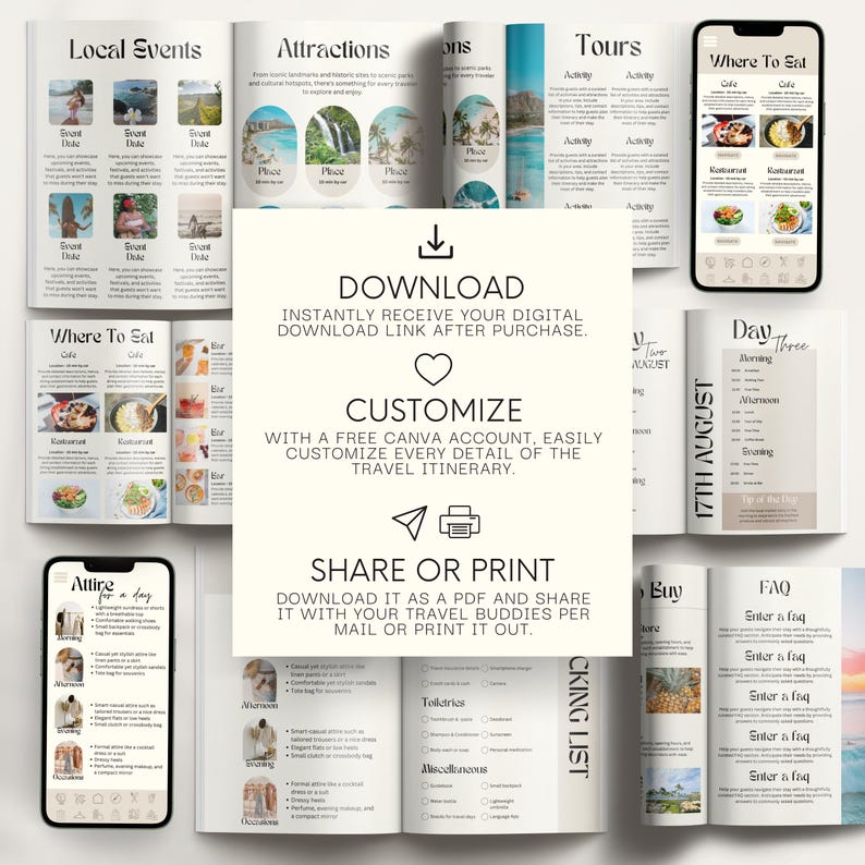 Editable Hawaii Travel Itinerary Template: 40-Page Digital + Printable Travel Guide (Canva)