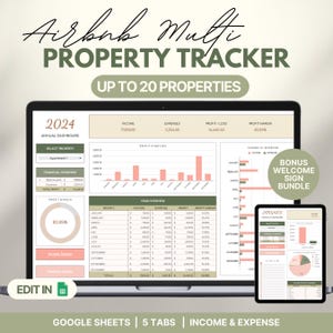 Modello di foglio di calcolo Airbnb, Tracker di entrate e spese, Tracker multiproprietà Airbnb Host, Fogli Google, Gestione affitti vacanze Vrbo