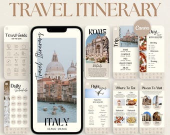 Italy Travel Itinerary Template: 40-Page Travel Guide, Family Trip Digital & Printable (Canva)