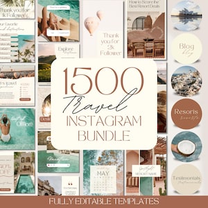 1500 Travel Agent Instagram Templates: Social Media Bundle (Canva)